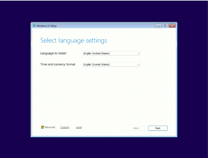 Windows 11 Setup en Select language settings