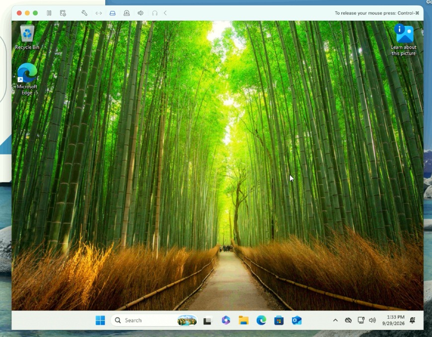Escritorio de Windows funcionando dentro de VMware Fusion
