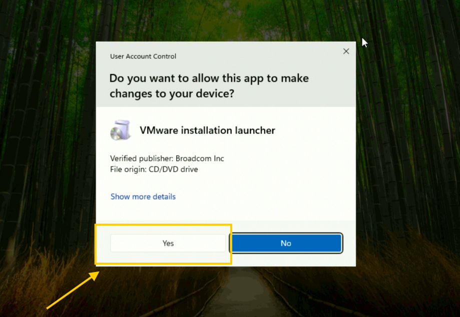 Control de cuentas de usuario preguntando por VMware installation launcher