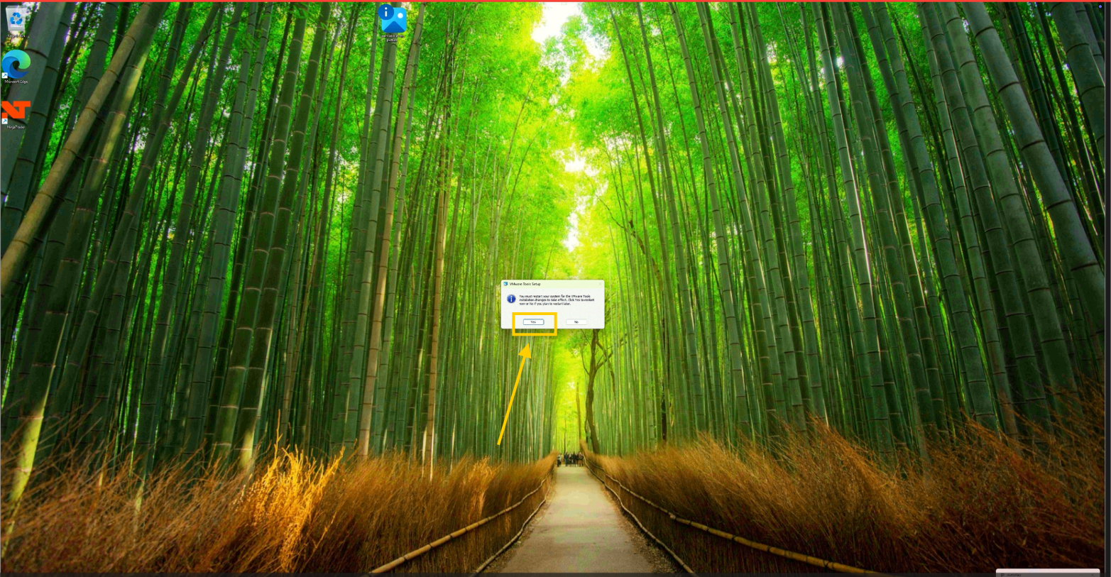 Aviso final para reiniciar Windows después de instalar VMware Tools