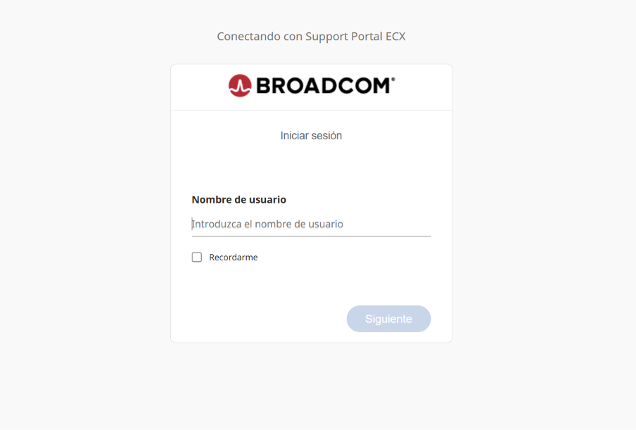 Pantalla de inicio de sesión de Broadcom